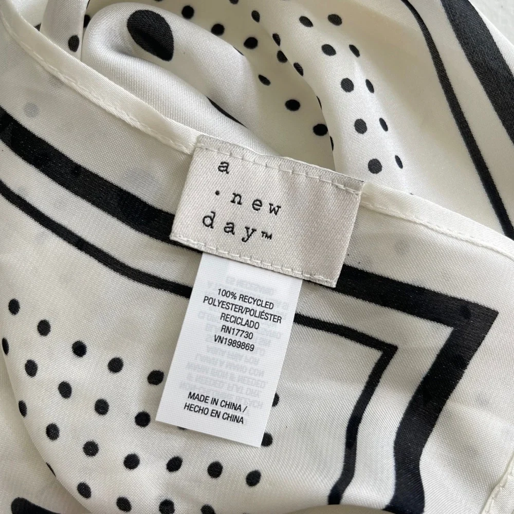 A New Day Polka Dot Scarf Women White Black Striped Satin Recycled Polyester